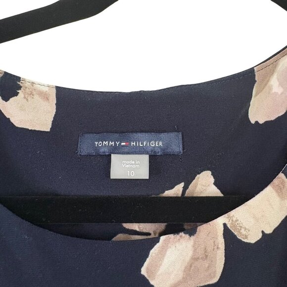 Tommy Hilfiger Women's Navy Blue Stretch Work Shift Dress Floral Print Size 10 - Picture 2 of 8